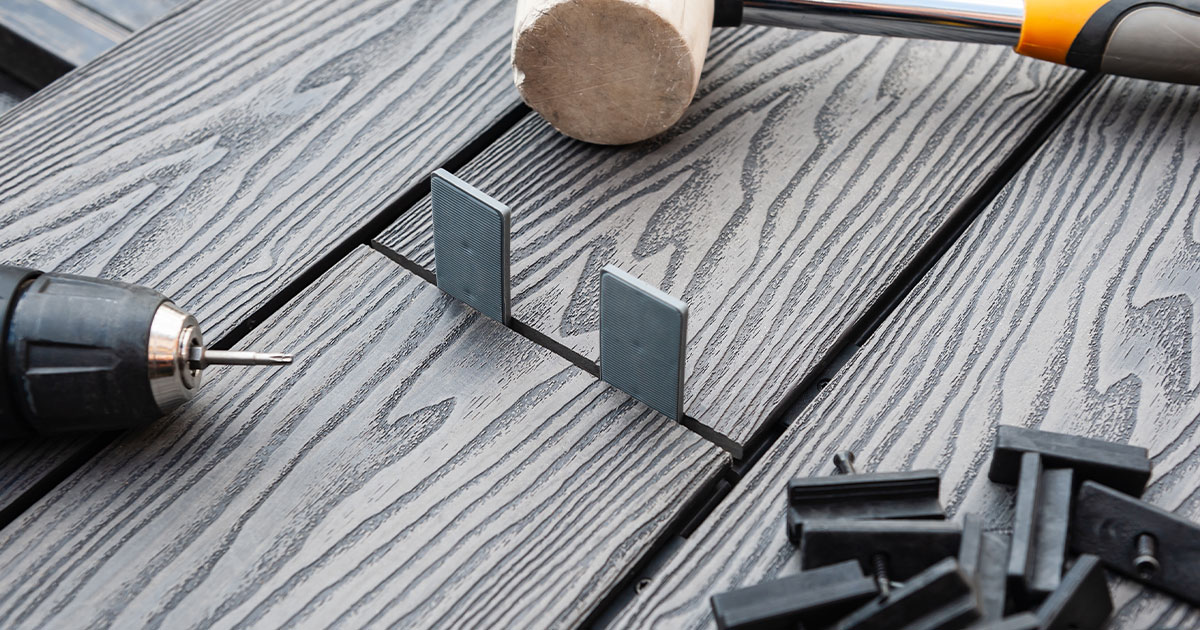 The best decking material on the market in a slate gray color with spacers and fasteners