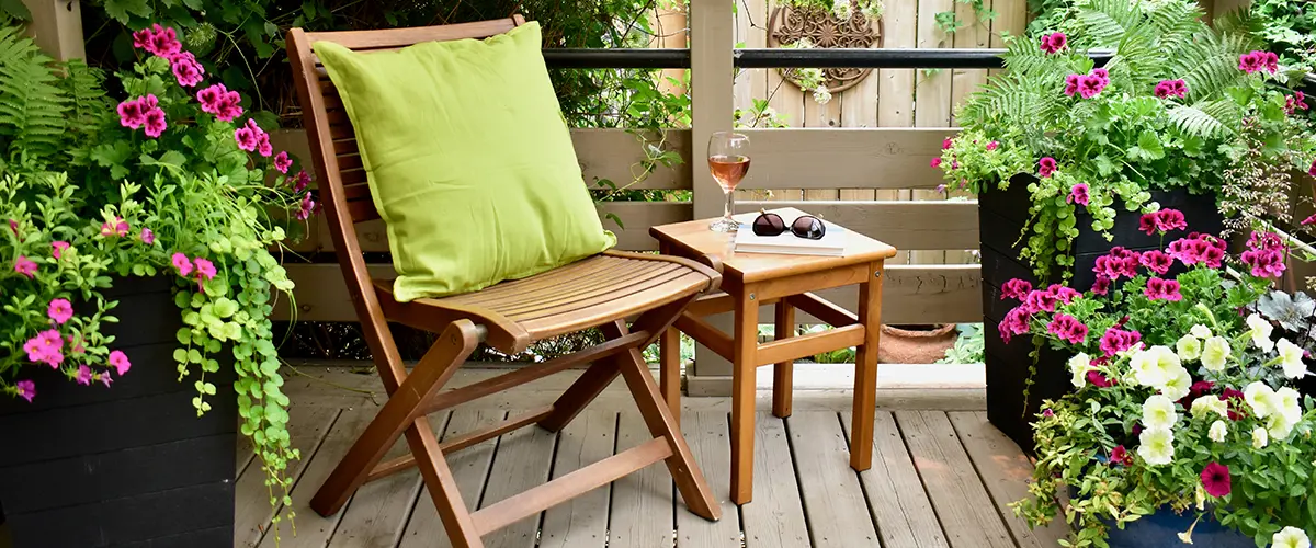 reading corner on a deck