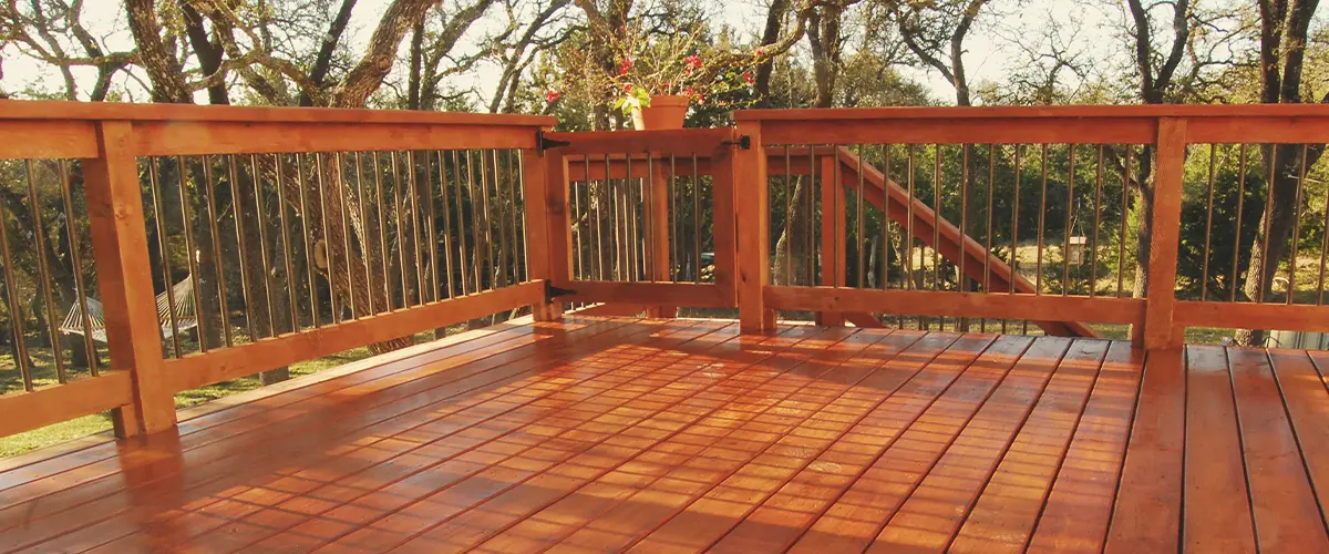 Redwood decking and railing on outdoor space